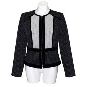 Calvin Klein Black White Colorblock Dot Zip Front Blazer, Women's Size 12